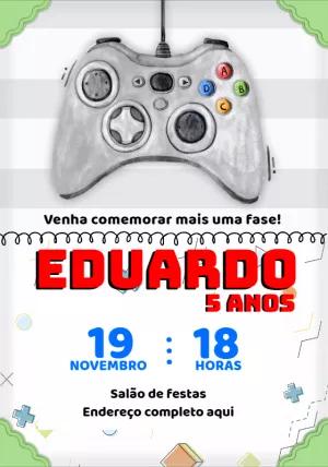 Convite Aniversário Videogame com Controle para Editar Online