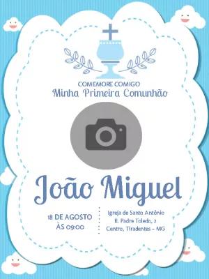 Convite Primeira Comunhão Azul com Foto para Editar Online