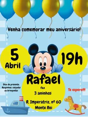 Convite de Aniversário Mickey Baby para Editar Online