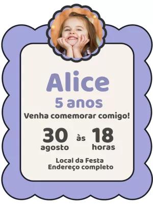 Convite de Aniversário Lilás com Foto para Editar Online