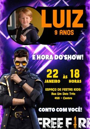Convite Aniversário Free Fire com Foto para Editar Online