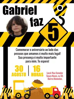Convite Aniversário Construção com Foto para Editar Online