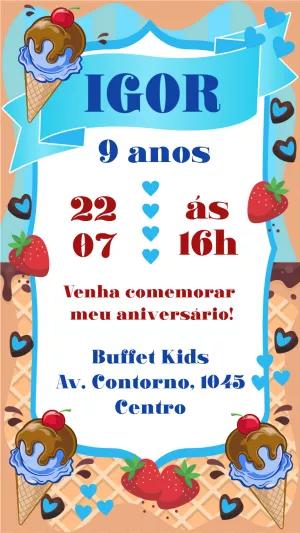 Convite de Aniversário Sorveteria Editável Online com Sorvete