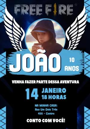 Convite Aniversário Free Fire com Foto para Editar Online