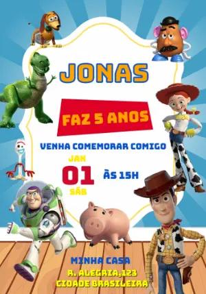 Convite Digital Aniversário Infantil Toy Story Modelo Editável