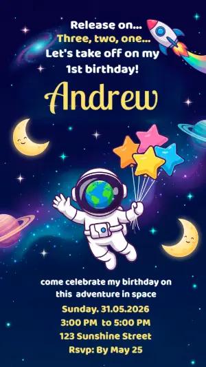 Astronaut Space Birthday Invitation | Editable Template