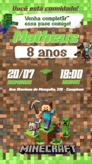 Convite de Aniversário Minecraft com Personagens para Editar