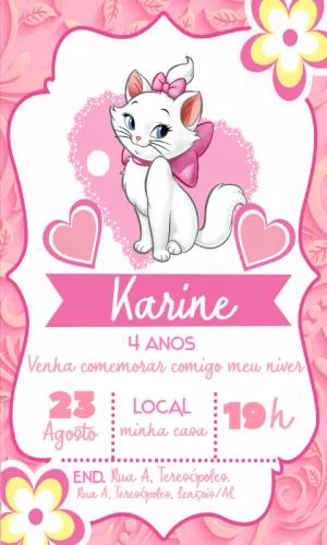 Convite Aniversário Gatinha Marie para Editar Online