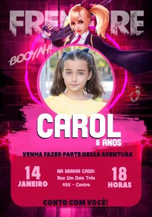 Convite Aniversário Free Fire com Foto para Editar Online