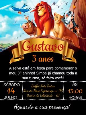 Convite de Aniversário Rei Leão com Personagens para Editar