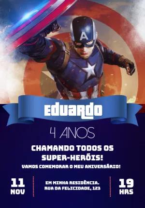 Convite de Aniversário Capitão América para Editar Online