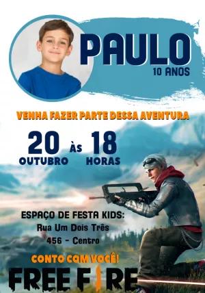Convite Aniversário Free Fire com Foto para Editar Online
