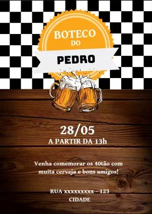 Convite Aniversário Boteco com Cerveja para Editar Online