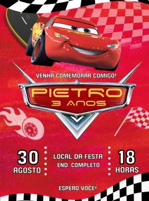 Convite de Aniversário Carros com Relâmpago McQueen para Editar