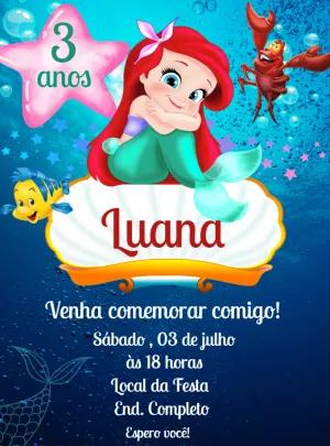Convite Aniversário A Pequena Sereia para Editar Online