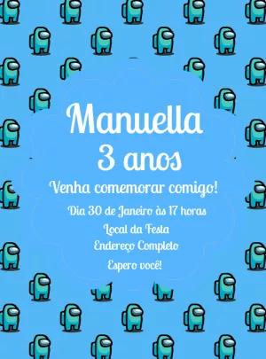 Convite de Aniversário Among Us com Personagens para Editar