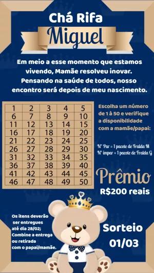 Convite Chá Rifa Ursinho Príncipe para Editar Online