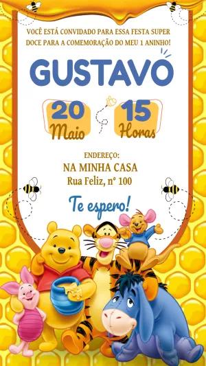 Convite Aniversário Ursinho Pooh e Turma Editável Online