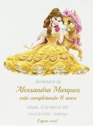 Convite de Aniversário da Princesa Bela para Editar Online