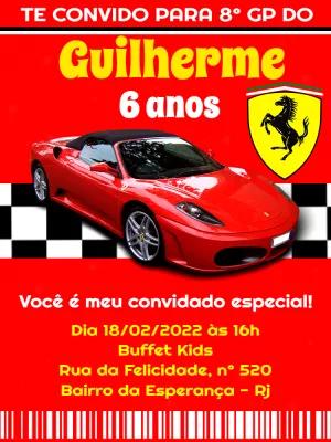Convite de Aniversário Ferrari Editável para Festa Infantil