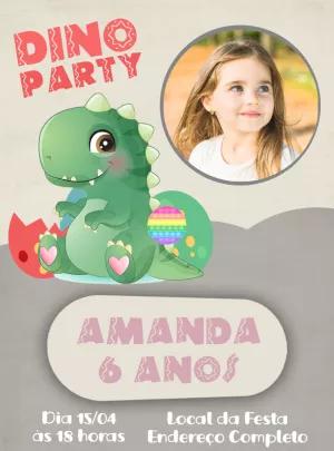 Convite Aniversário Dinossauro com Foto para Editar Online
