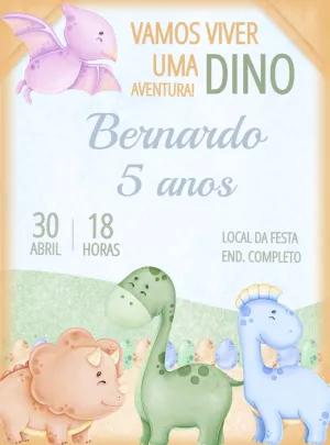 Convite Aniversário Dinossauros Aquarela para Editar Online