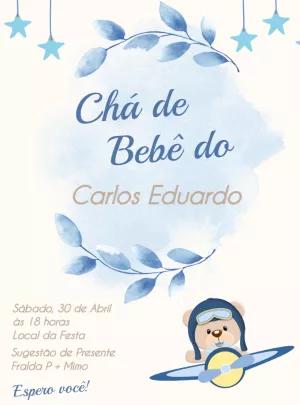 Convite Chá de Bebê Ursinho Aviador para Editar Online