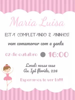 Convite Aniversário Bailarina Rosa para Editar Online