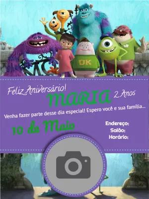 Convite Aniversário Monstros SA com Foto para Editar Online
