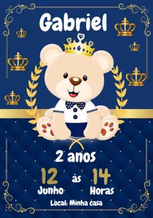 Convite de Aniversário Ursinho Príncipe para Editar Online