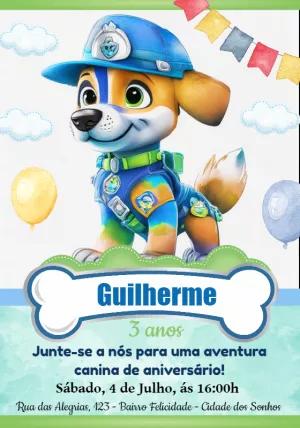 Convite Patrulha Canina Aniversário com Personagem para Editar