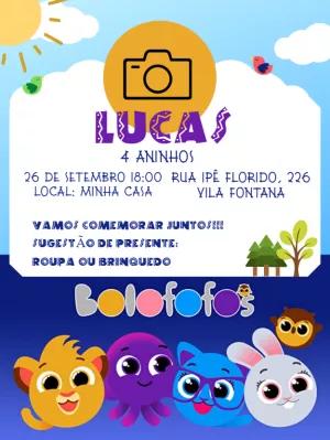 Convite de Aniversário Bolofofos com Foto para Editar Online