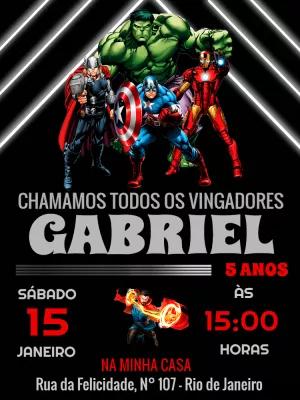 Convite Aniversário Vingadores com Heróis para Editar Online