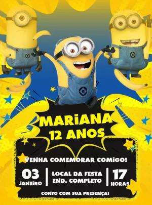 Convite de Aniversário Minions para Editar e Imprimir Online