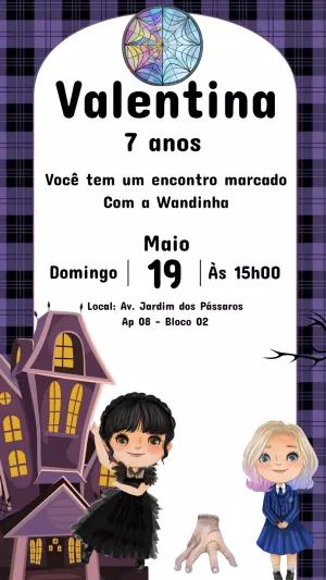Convite de Aniversário Wandinha Addams para Editar Online