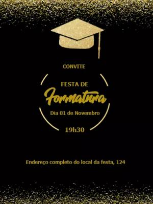 Convite de Formatura Dourado e Preto para Editar Online