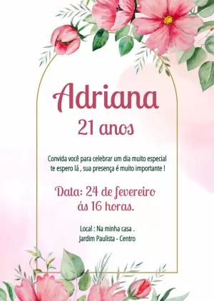 Convite de Aniversário Floral Rosa Editável para Imprimir