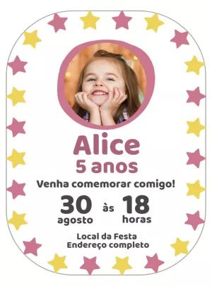 Convite de Aniversário Estrelas com Foto para Editar Online