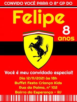 Convite Aniversário Tema Ferrari Editável Online para Imprimir