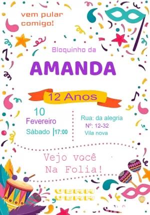 Convite Aniversário Bloquinho de Carnaval para Editar Online