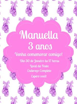Convite de Aniversário Bailarina com Sapatilhas para Editar