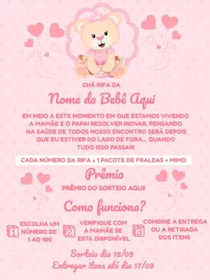 Convite Chá Rifa Ursinha Princesa para Editar Online