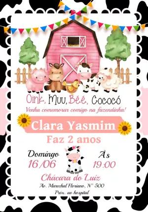 Convite Aniversário Fazendinha Rosa com Animais para Editar