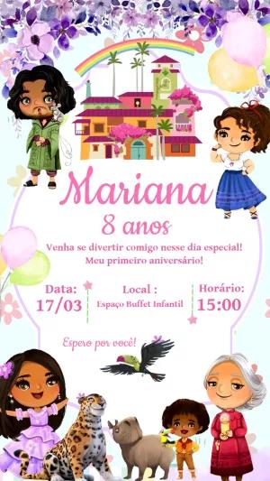 Convite de Aniversário Encanto com Personagens para Editar Online