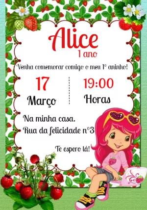 Convite de Aniversário Moranguinho para Editar Online