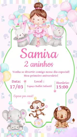 Convite de Aniversário Circo Rosa Aquarela para Editar Online