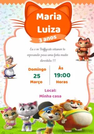 Convite Aniversário 44 Gatos para Editar Online