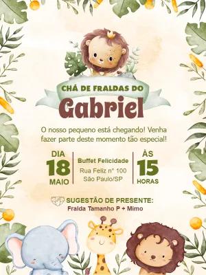 Convite Chá de Fraldas Safari com Animais Fofos para Editar