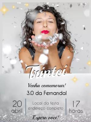 Convite de Aniversário Glitter com Foto para Editar Online
