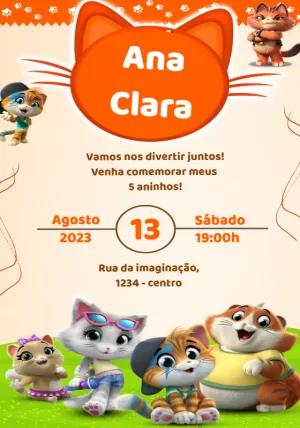 Convite de Aniversário 44 Gatos para Editar Online